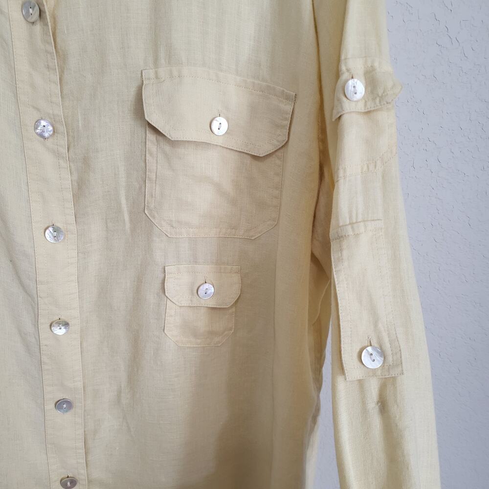 Chico's 100% Linen Button Up Shirt Women's XL 16 Chicos 3 Butter Yellow Casual - Picture 5 of 13